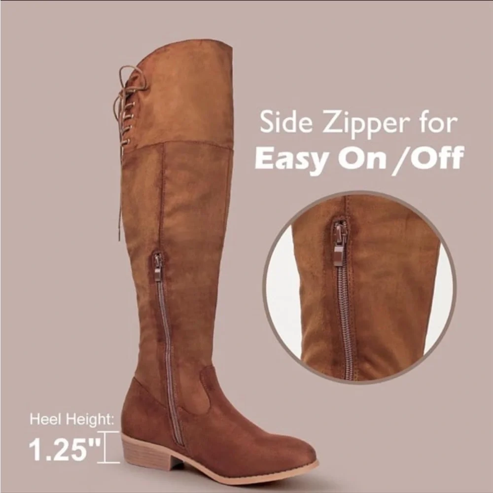 Hawkwell Women’s Over-the-Knee Flat Heel Thigh High Boots - Picture 3 of 4